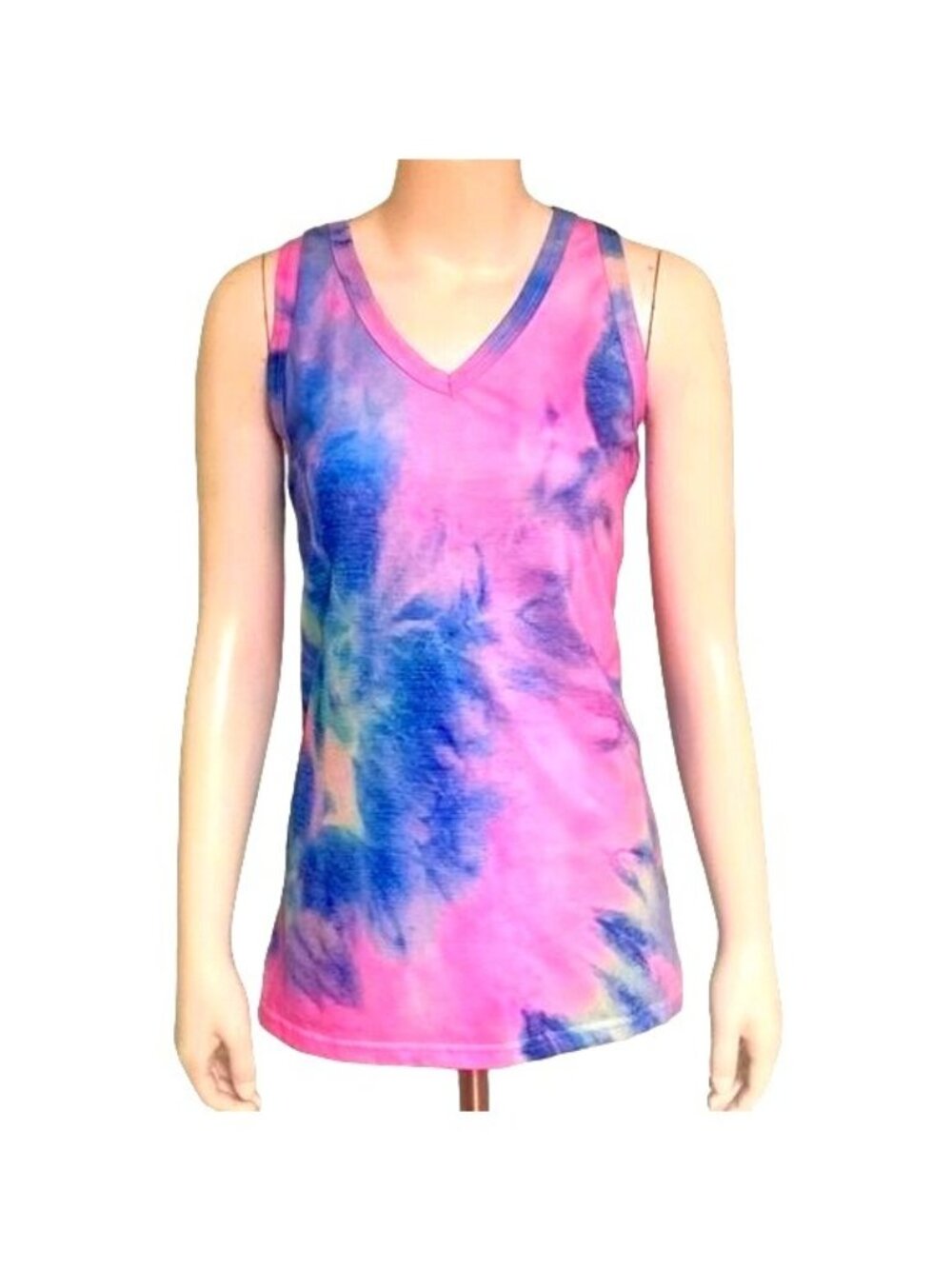 Tie Dye Pink Blue Sleeveless Tank Top Size Medium V Neck Lightweight Summer Fest
